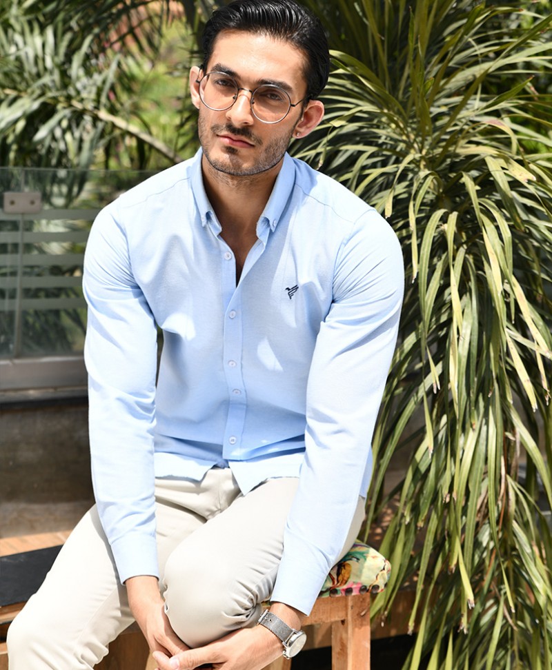 Sky Blue Oxford Shirt (Modern Fit) - FITTED