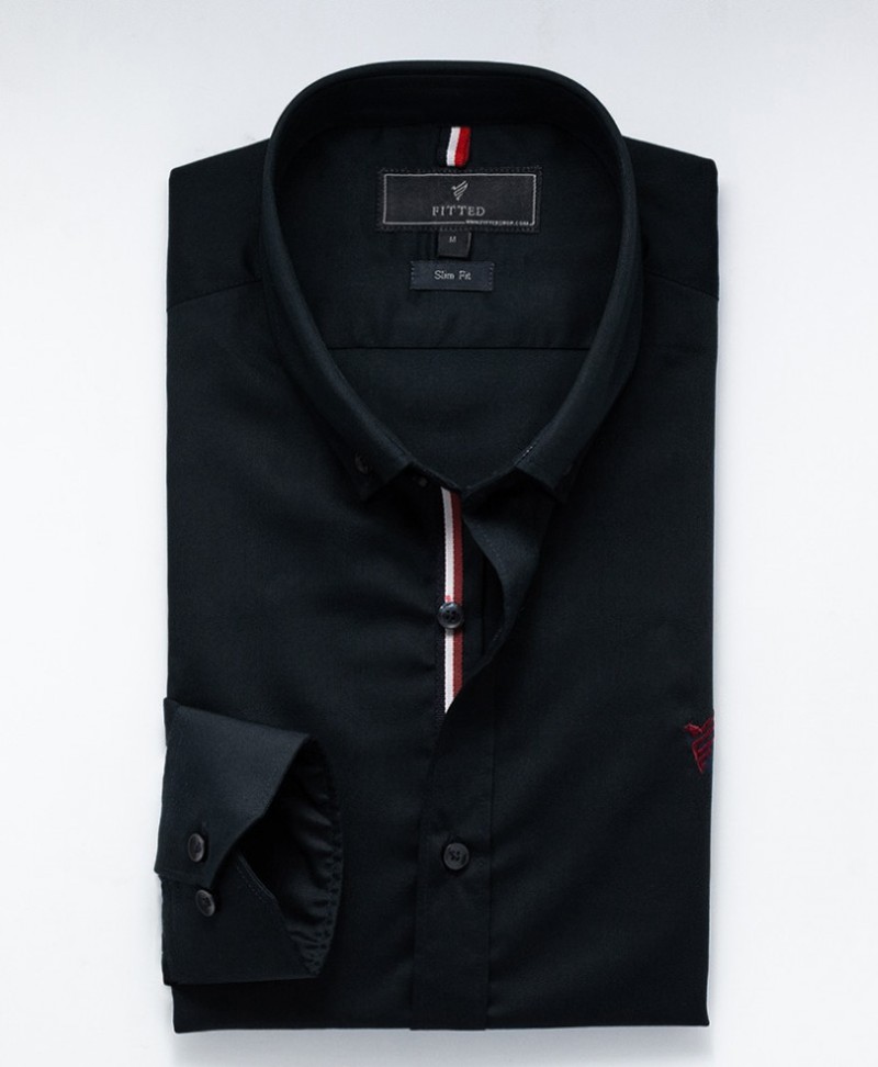Black French Shirt (Slim Fit) FITTED