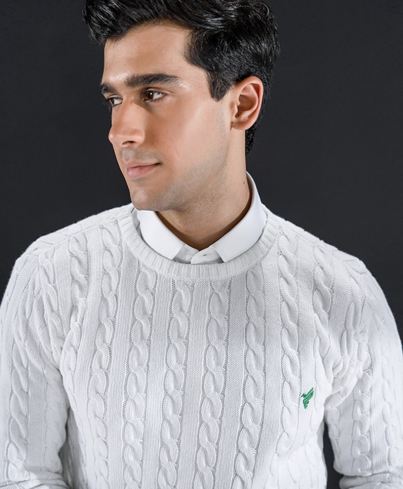 white fitted sweater